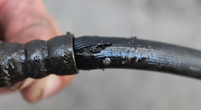 Лопнувший тормозной шланг